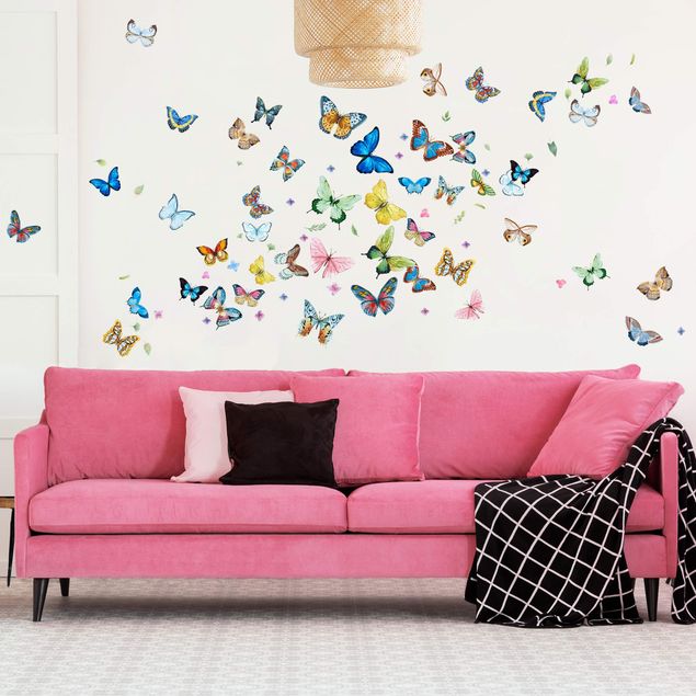 Wanddeko Babyzimmer Schmetterlinge Aquarell XXL Set