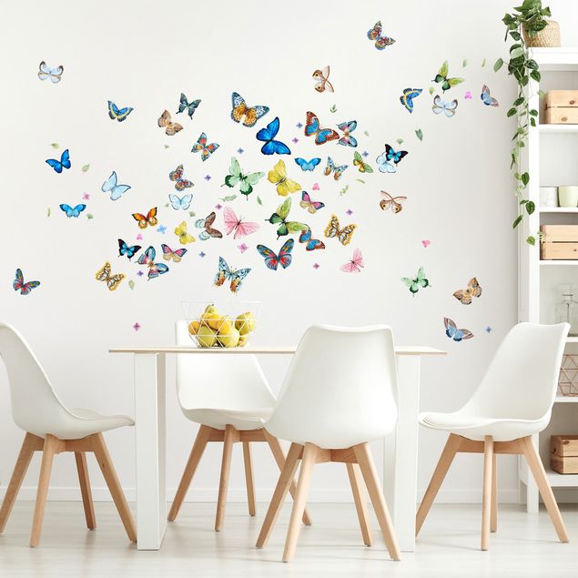 Wanddeko Mädchenzimmer Schmetterlinge Aquarell XXL Set