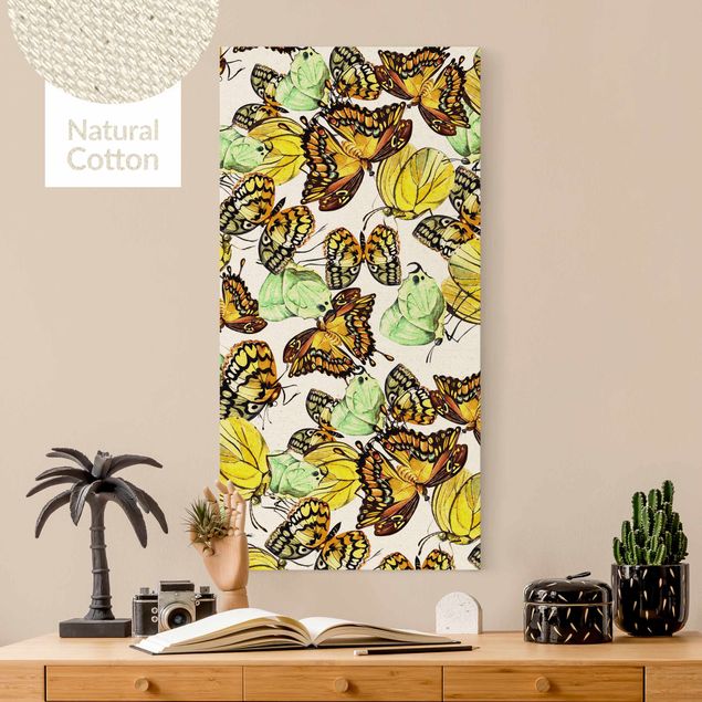 Wanddeko Wohnzimmer Schwarm von Gelben Schmetterlingen