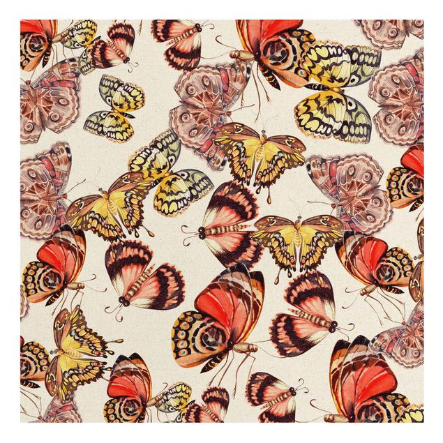 Wanddeko rot Schwarm von Schmetterlingen Pfauenauge