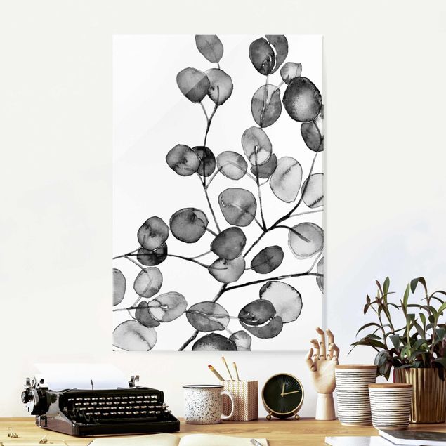 Wanddeko Schlafzimmer Schwarz Weiß Aquarell Eukalyptuszweig