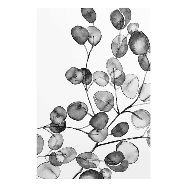 Wohndeko Pflanzen Schwarz Weiß Aquarell Eukalyptuszweig