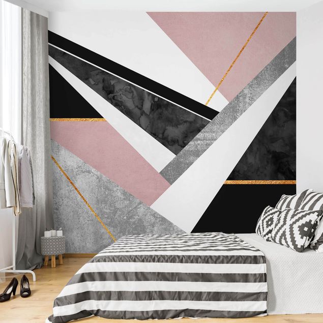 Wanddeko Schlafzimmer Schwarz Weiß Geometrie mit Gold