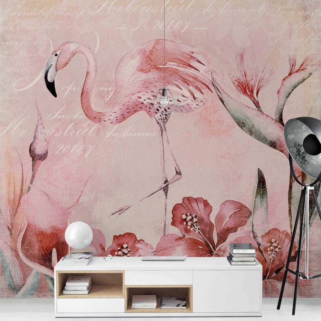 Wanddeko Schlafzimmer Shabby Chic Collage - Flamingo