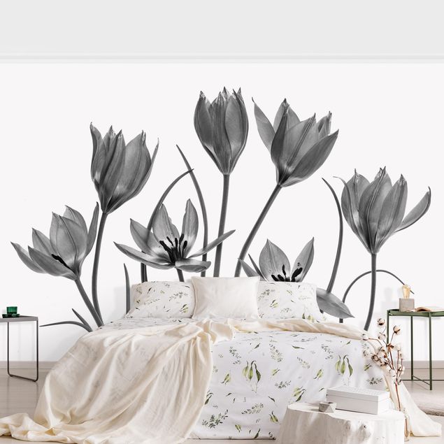 Wanddeko Wohnzimmer Sieben Tulpenblüten Schwarz-Weiß