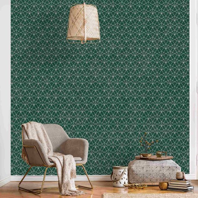 Wanddeko Wohnzimmer Smaragd Art Deco Linienmuster