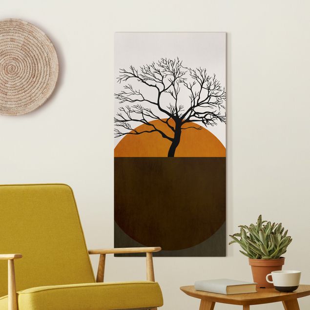 Wanddeko Wohnzimmer Sonne mit Baum