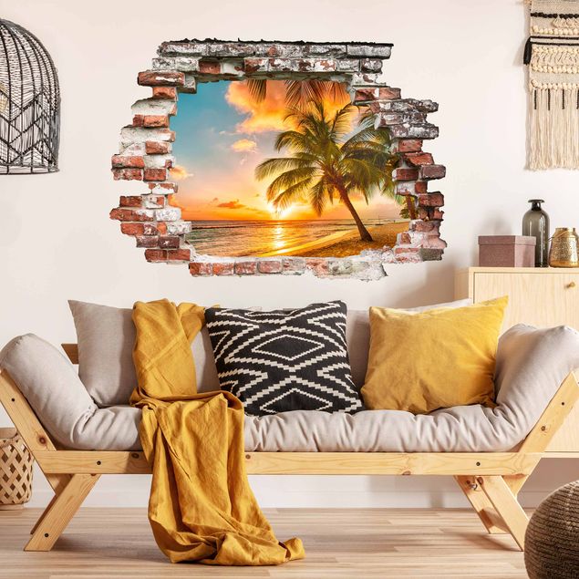 Wanddeko Esszimmer 3D Sonnenaufgang am Strand