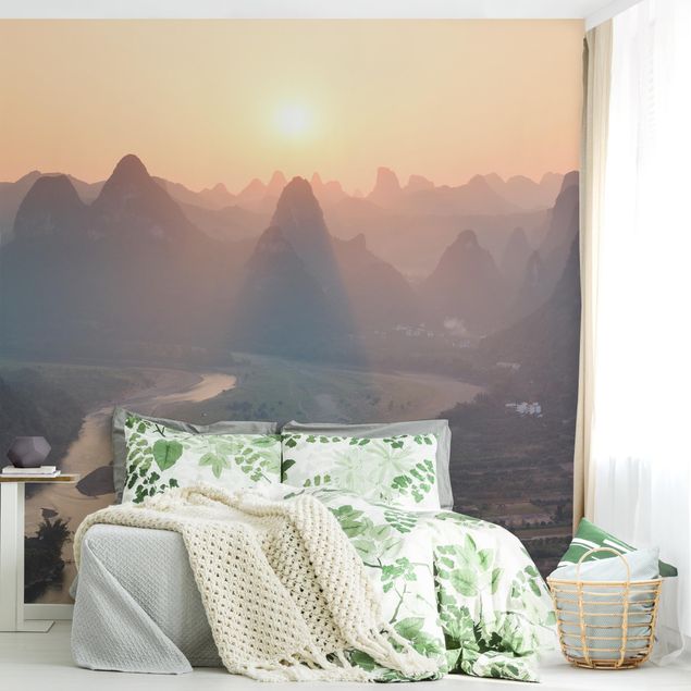 Wanddeko Schlafzimmer Sonnenaufgang in Berglandschaft