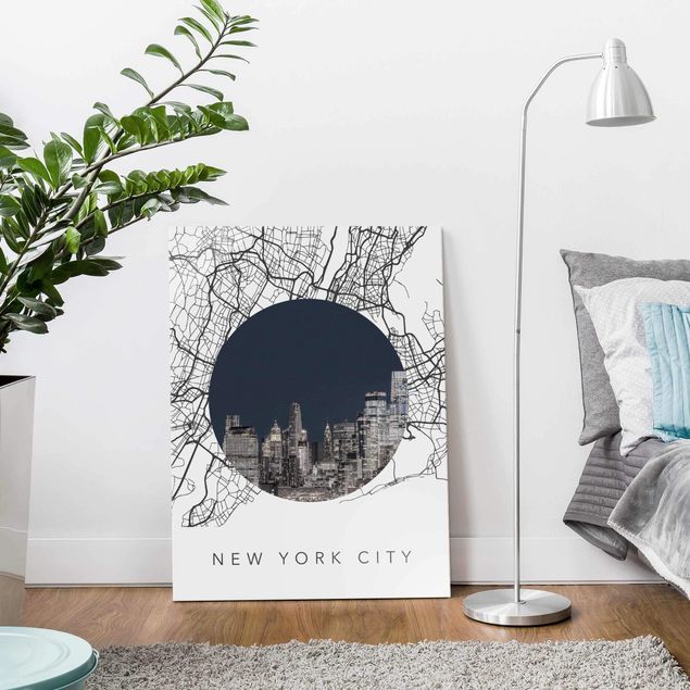 New York Glasbild Stadtplan Collage New York City