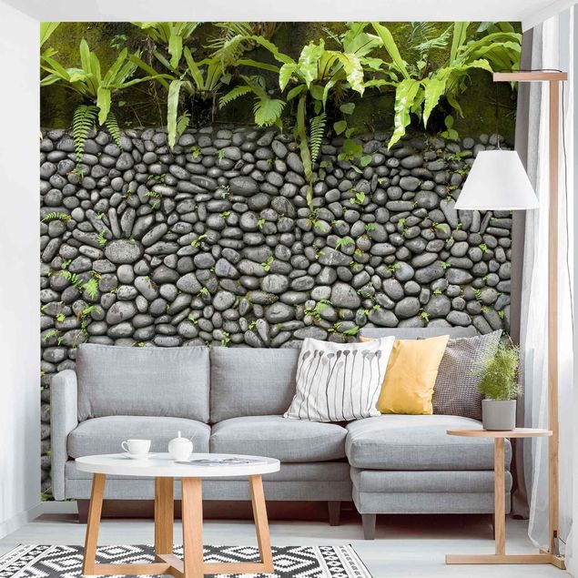 Wanddeko Schlafzimmer Steinwand mit Pflanzen