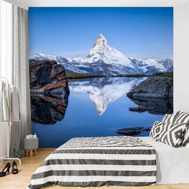 Wanddeko blau Stellisee vor dem Matterhorn