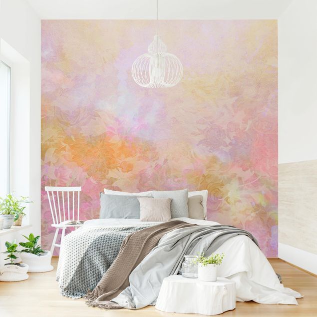 Wanddeko Wohnzimmer Strahlender Blütentraum in Pastell