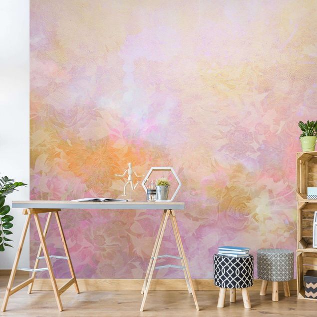 Wanddeko Schlafzimmer Strahlender Blütentraum in Pastell