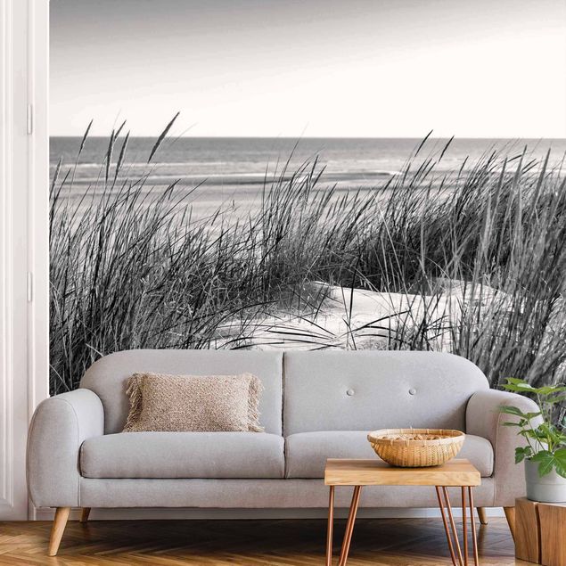 Wanddeko Schlafzimmer Stranddüne am Meer Schwarz-Weiß
