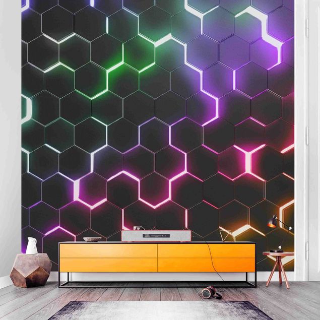Deko Kinderzimmer Strukturierte Hexagone mit Neonlicht