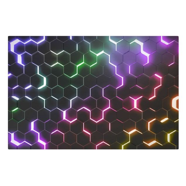 Wanddeko Jugendzimmer Strukturierte Hexagone mit Neonlicht