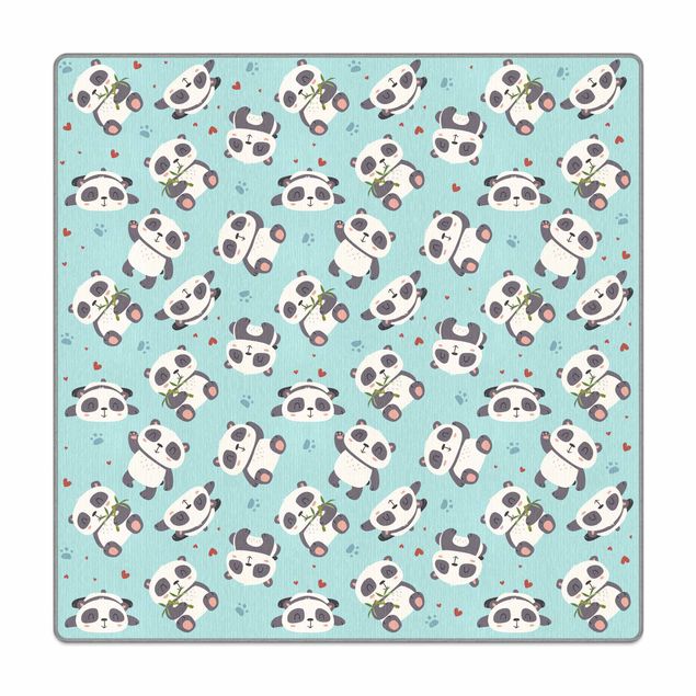 Teppich Bamboo Süße Pandabären mit Tapsen und Herzen Pastellblau