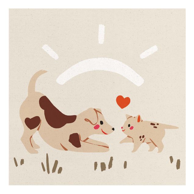 Wandbilder Hunde Süße Tierillustration - Hund und Katze