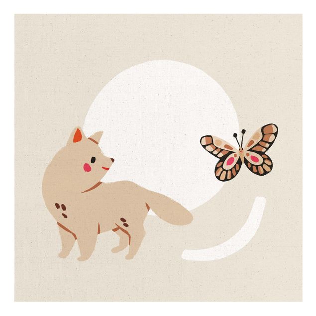 Wandbilder Katzen Süße Tierillustration - Katze und Schmetterling
