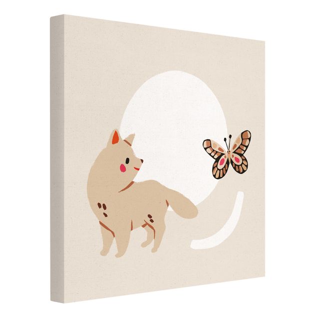 Wanddeko Babyzimmer Süße Tierillustration - Katze und Schmetterling
