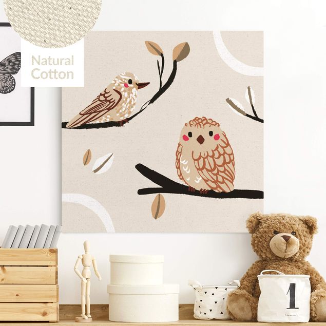 Deko Kinderzimmer Süße Tierillustration - Vogel und Eule