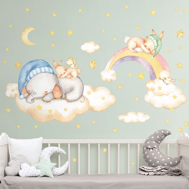 Wandsticker Elefant Süße Träume Wolken Sterne Set