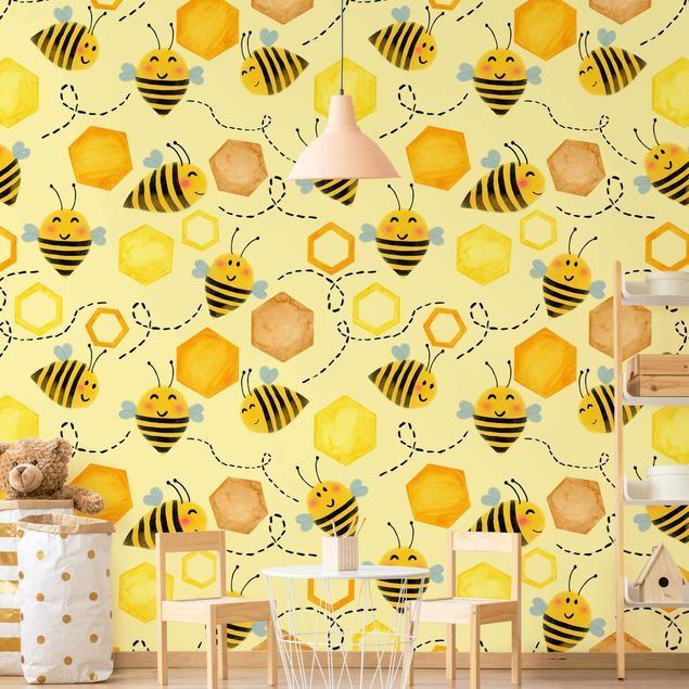 Wanddeko Babyzimmer Süßer Honig mit Bienen Illustration