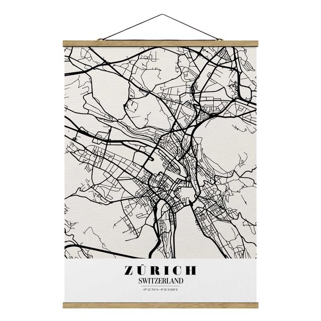 Wanddeko Esszimmer Stadtplan Zürich - Klassik