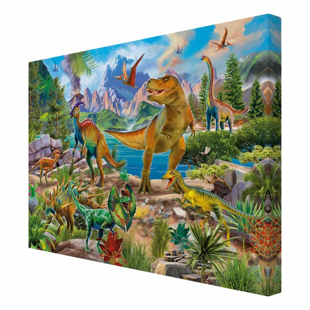 Wohndeko Illustration T-Rex und Parasaurolophus