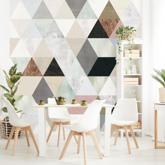 Wanddeko Wohnzimmer Aquarell-Mosaik mit Dreiecken I