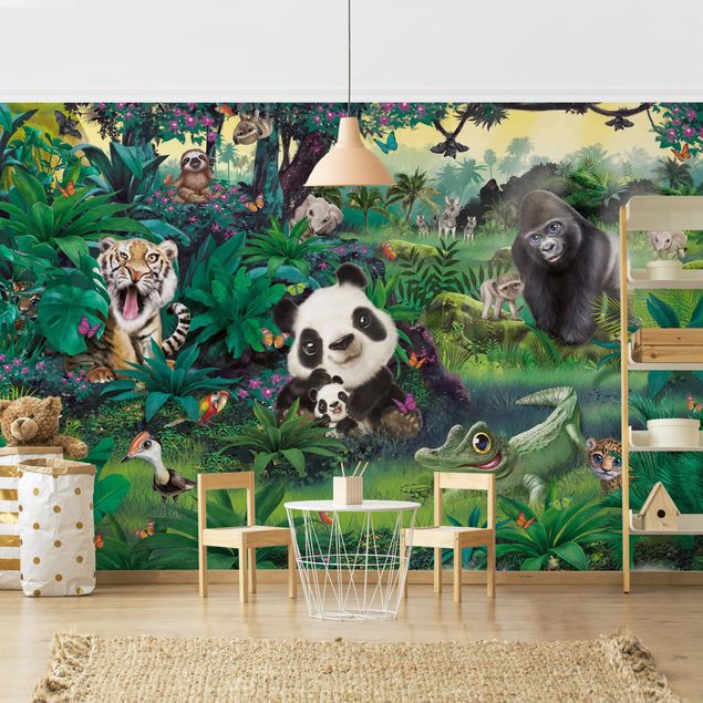 Wanddeko grün Dschungel mit Tieren