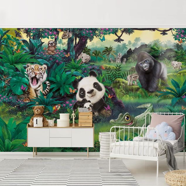 Wanddeko Büro Dschungel mit Tieren