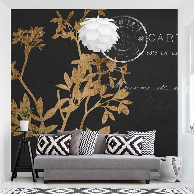 Wanddeko Schlafzimmer Goldene Blätter auf Mokka I