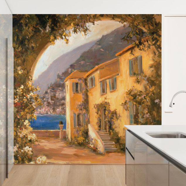 Wanddeko Schlafzimmer Italienische Landschaft - Blumenbogen