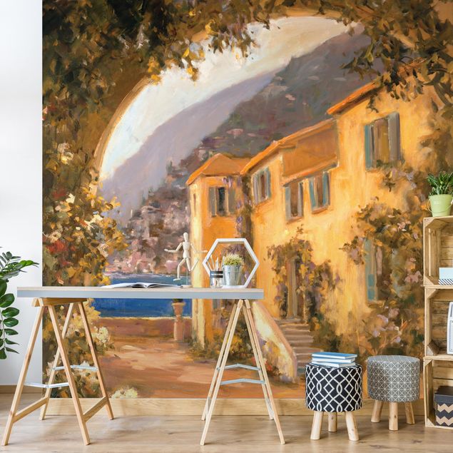 Wanddeko Flur Italienische Landschaft - Blumenbogen