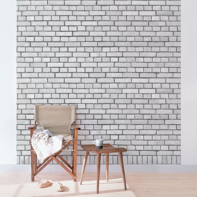 Wanddeko Wohnzimmer Backstein Mauer Weiß