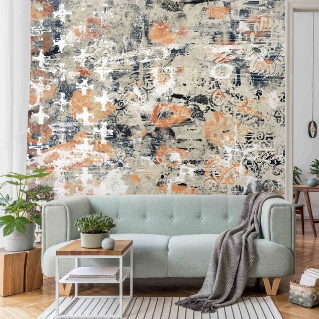 Wanddeko Wohnzimmer Terracotta Collage