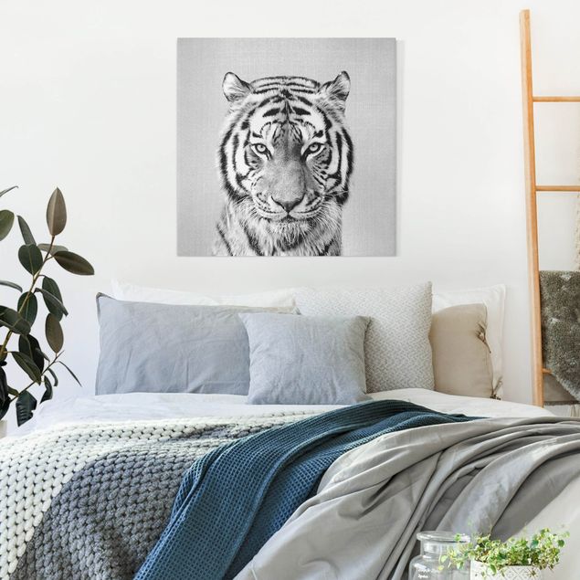 Wanddeko Wohnzimmer Tiger Tiago Schwarz Weiß