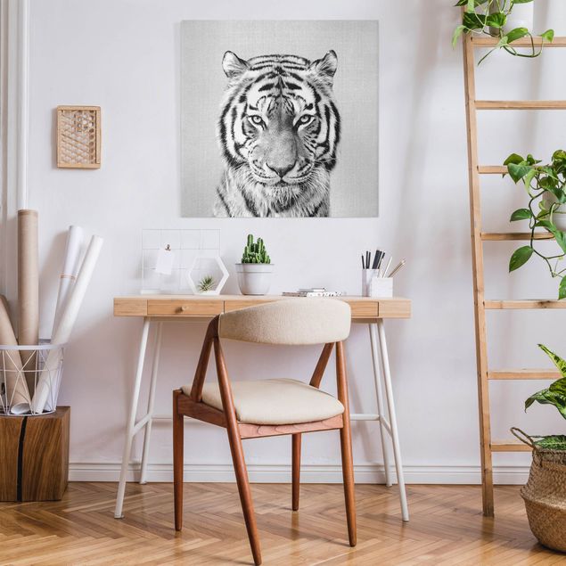 Wanddeko Schlafzimmer Tiger Tiago Schwarz Weiß