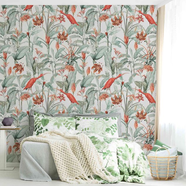 Wanddeko Schlafzimmer Tigerlilie und Kraniche in Botanik
