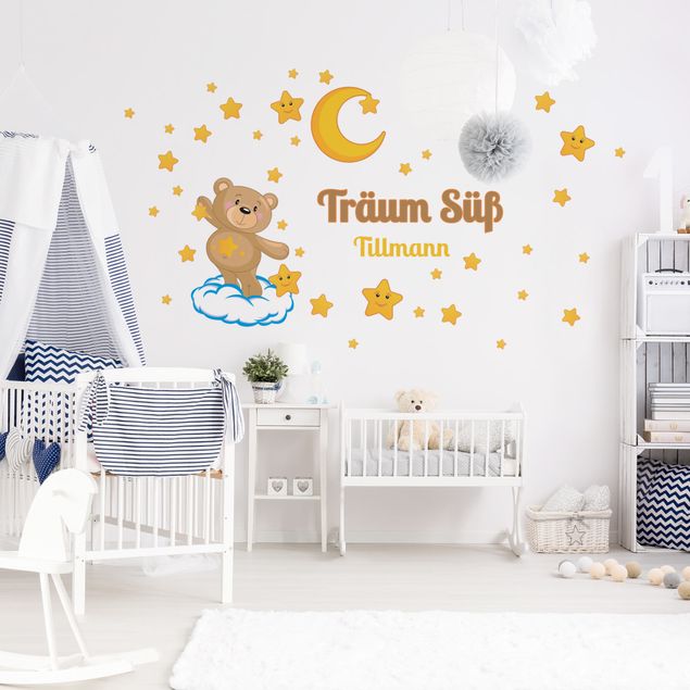 Wanddeko Babyzimmer Träum Süß Bärchen Sterne und Mond