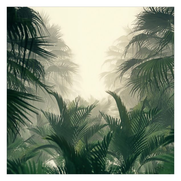 Wanddeko grün Tropenpflanzen im Nebel