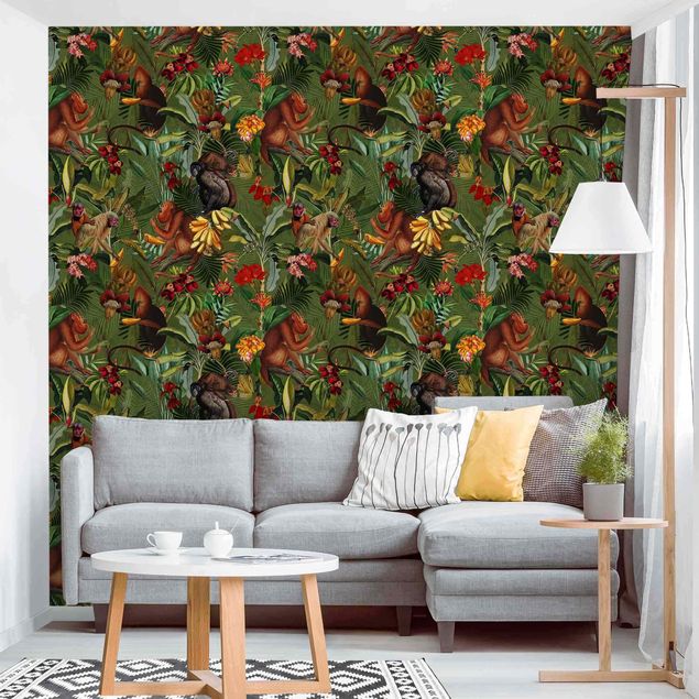 Wanddeko Esszimmer Tropische Blumen mit Affen