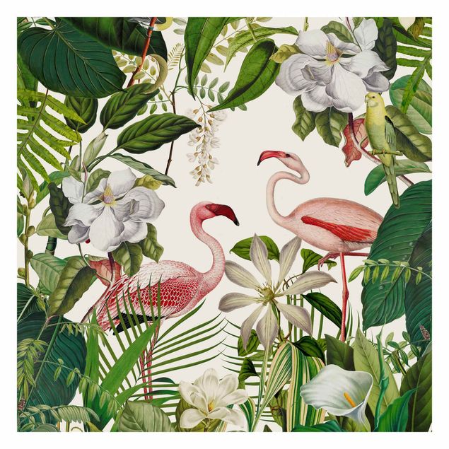 Wanddeko grün Tropische Flamingos mit Pflanzen