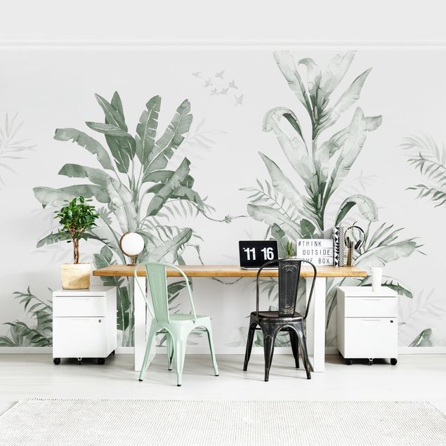 Wanddeko Wohnzimmer Tropische Palmen und Blätter