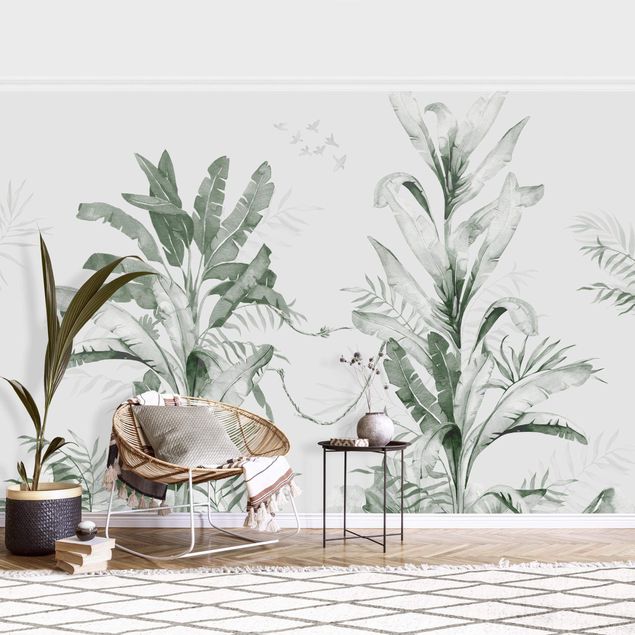 Wanddeko Schlafzimmer Tropische Palmen und Blätter