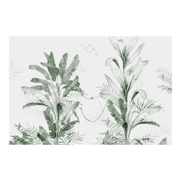 Wanddeko Büro Tropische Palmen und Blätter