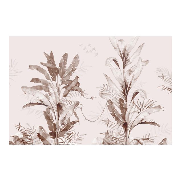 Wanddeko Büro Tropische Palmen und Blätter Sepia