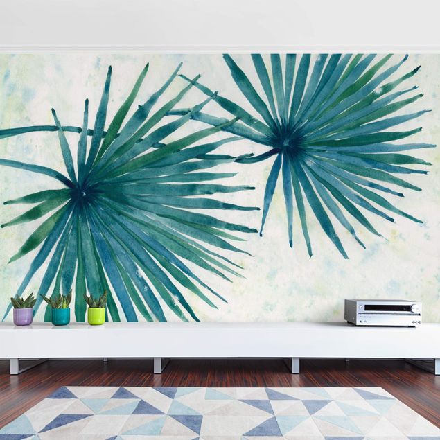 Wanddeko Wohnzimmer Tropische Palmenblätter Close-Up